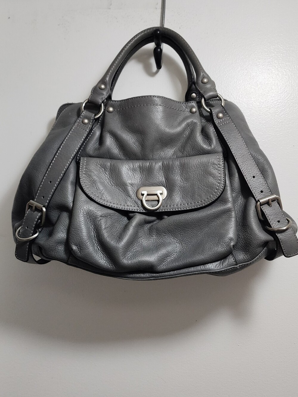 Audrey Brooke Classic Gray Leather Tote Handbag - Women's Everyday Shoulder Bag